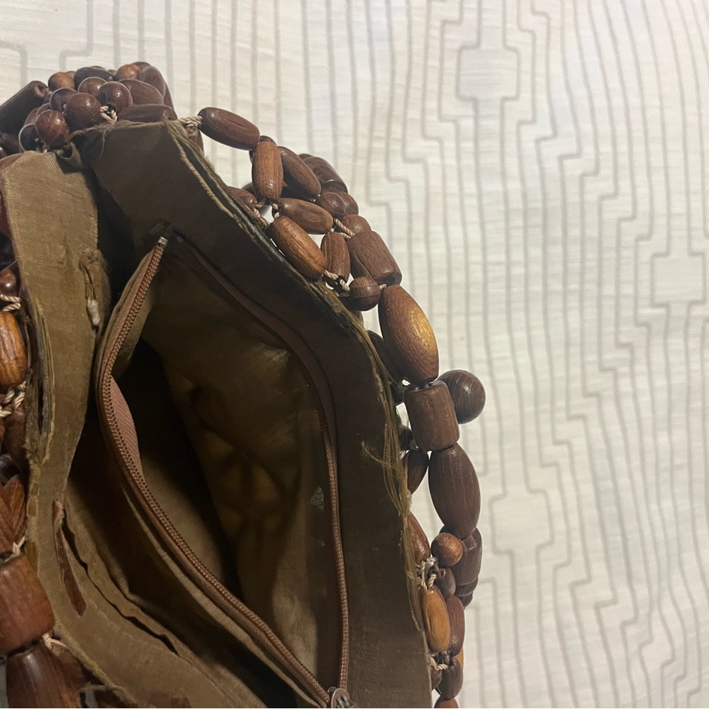 Vintage Brown Wooden Beaded Handbag - Picture 3 of 3